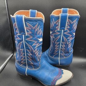 Vintage Justin Blue and White Heeled Cowboy Boots